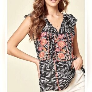 Savanna Jane Embroidered Short Sleeve Blouse Size 2X Plus Size Boho Casual